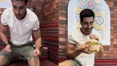 فتاة توثق محاولة زوجها الإيطالي للجلوس بالطريقة العربية .. فيديو